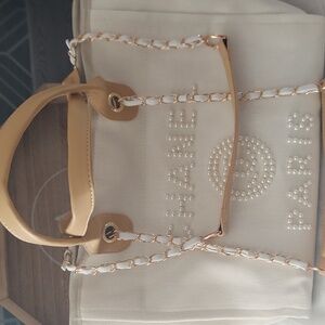 Cream Pearl 2 Way Tote Bag Large